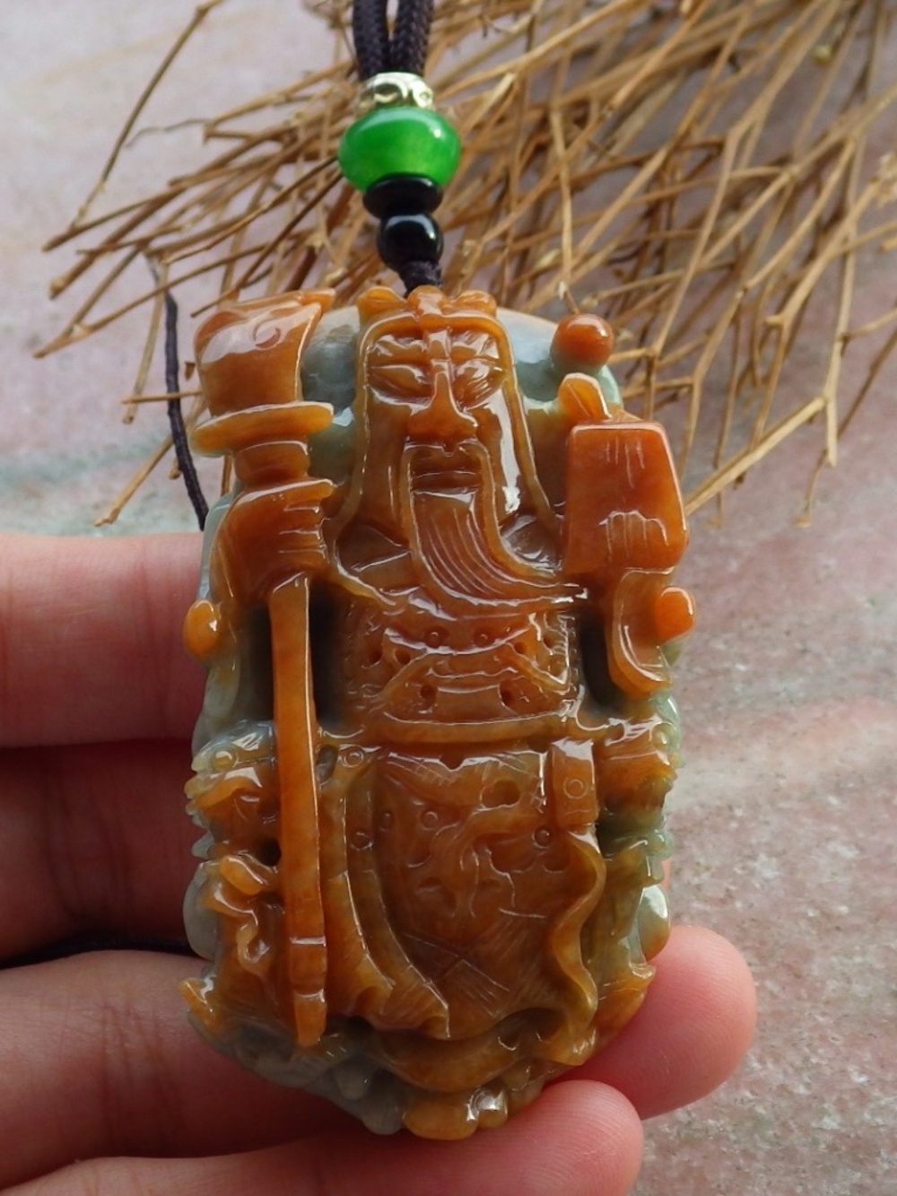 Certified Natural A Jade jadeite Fight God Guan Gong Guangyu Pendant Necklace